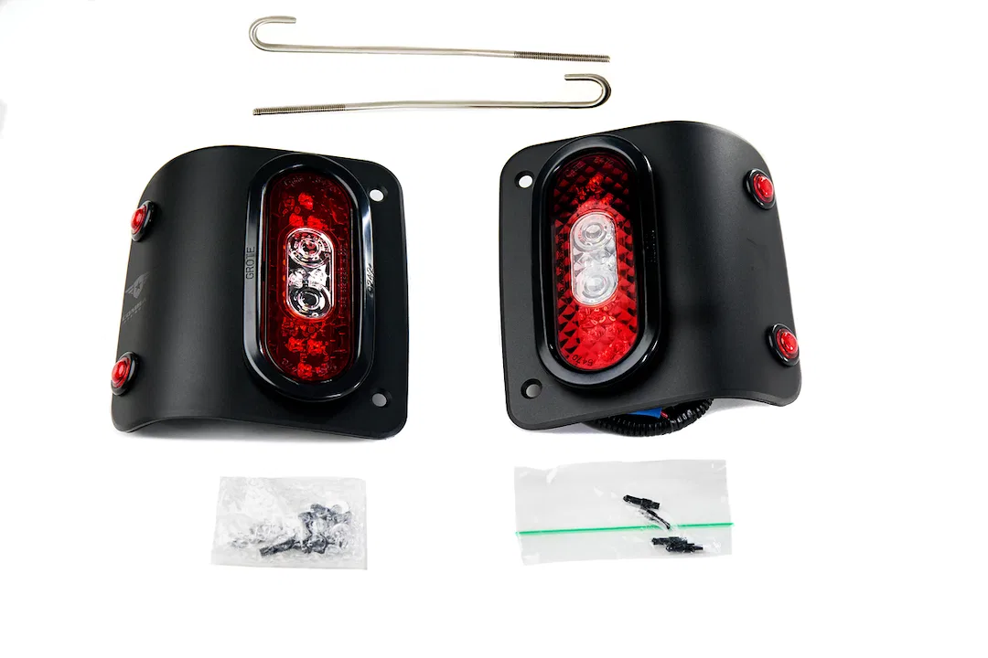 25-1050 – COMBAT OFFRD Tail Light Assembly, Clear/ Red Lens Powder Coated Black Aluminum Housing LED White Bulb Set O...